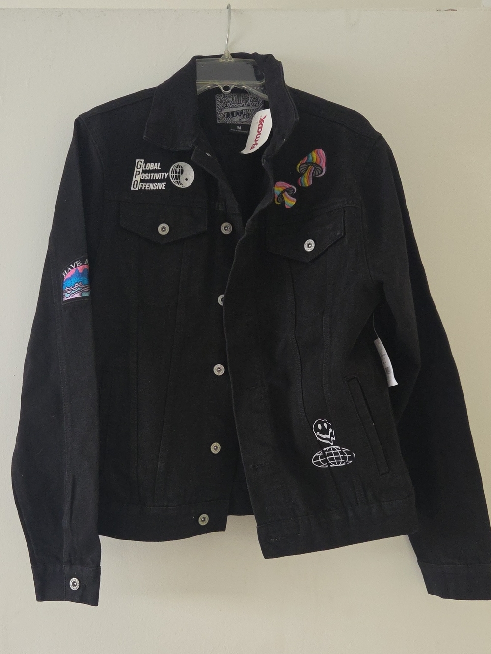 Brooklyn Cloth Black Denim Jacket with Colorful Patch Accents